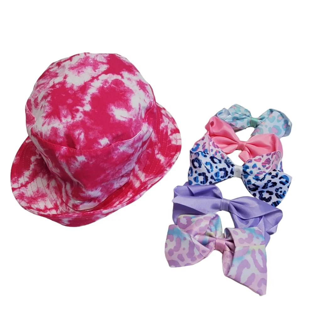 NWOT Girls Bundle Tye Dye Bucket Hat & Hair Bows 5 Pack